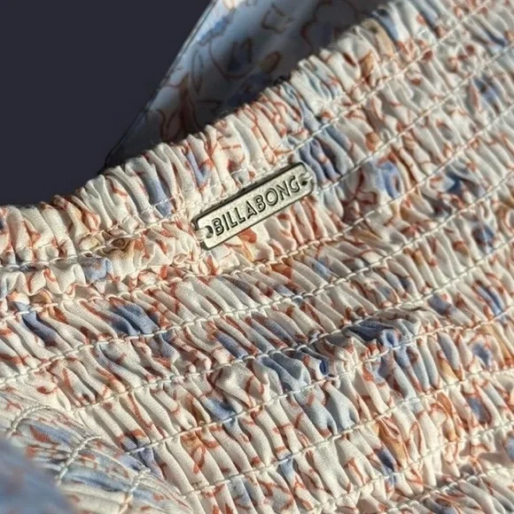 Billabong Be Mine Babydoll Dress XS Floral Blue Brown Puff Sleeve Ruffled EUC - Picture 4 of 7